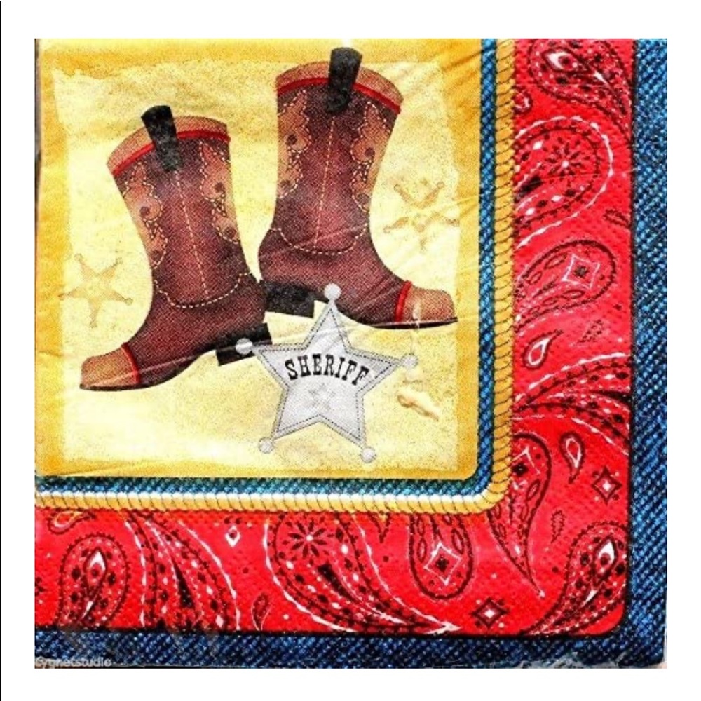 Brother & Sister Studios Sheriff Western Boots Beverage Party Napkins, 25 ct